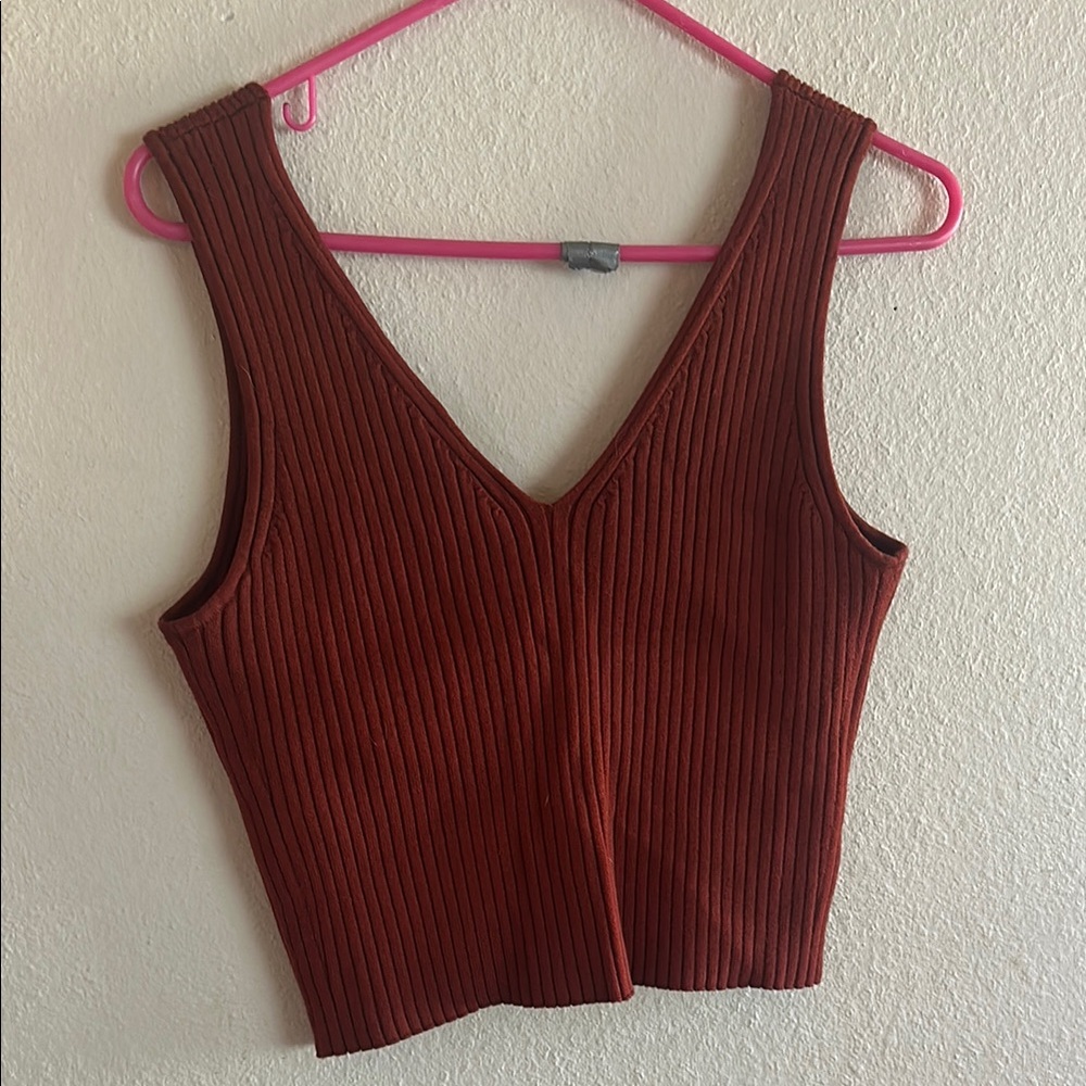 Madewell Red Ribbed Crop Tank Top - Picture 5 of 6